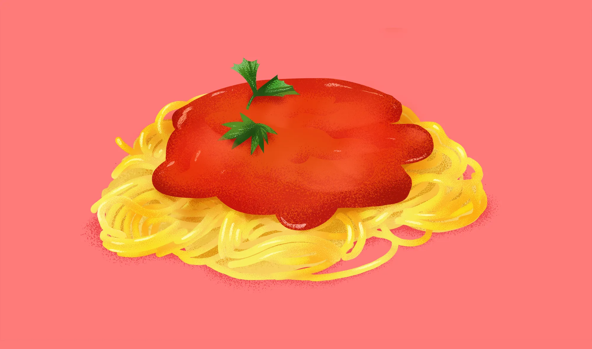 Spaghetti mit Tomatensoße - Retro Illustration